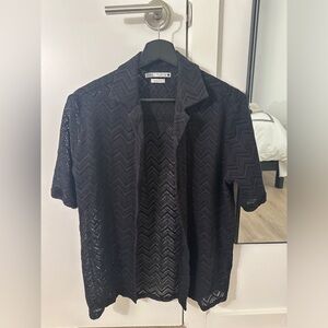 Zara men’s small black button down short sleeved shirt